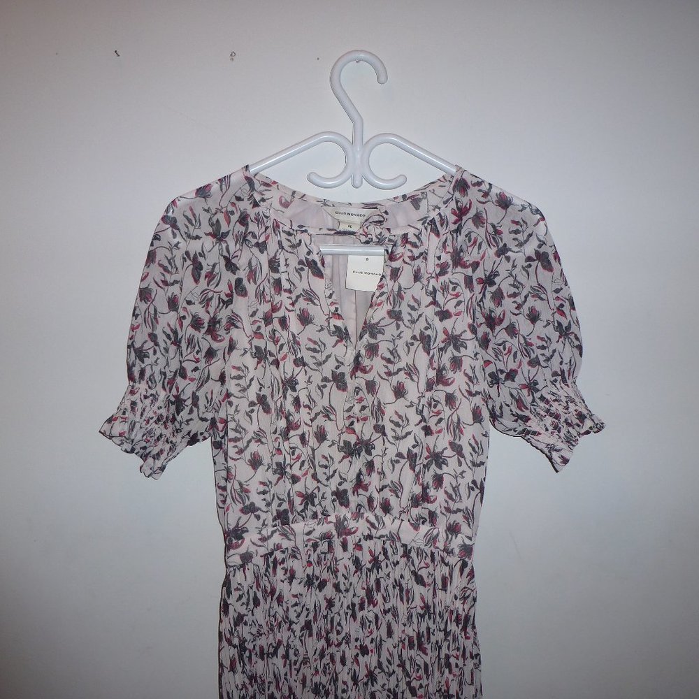 Club Monaco White Floral Midi Dress with Pink and Green Print